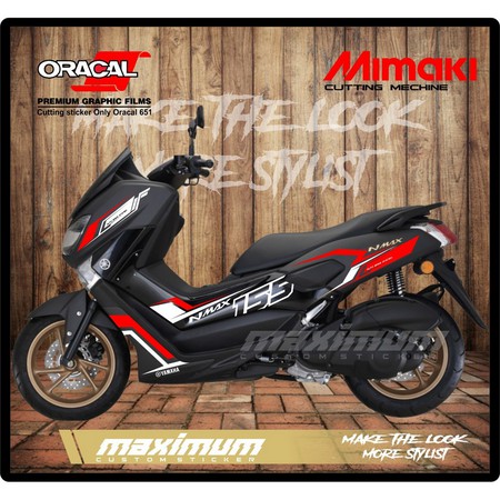 CUTTING STICKER NMAX HITAM - STRIPING STIKER BAHAN ORACAL WARNA MERAH KOMBINASI PUTIH
