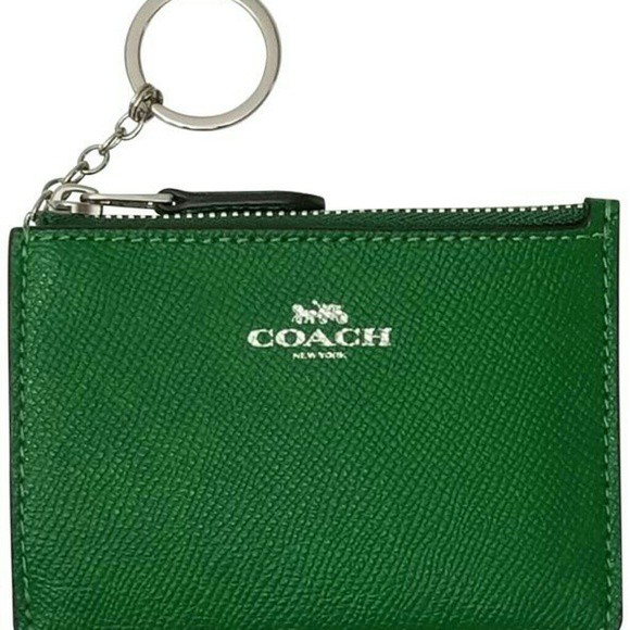 Dompet koin Coach Kelly Green F12186 Mini Skinny Leather ID Holder/Key Ring/Coin Purse