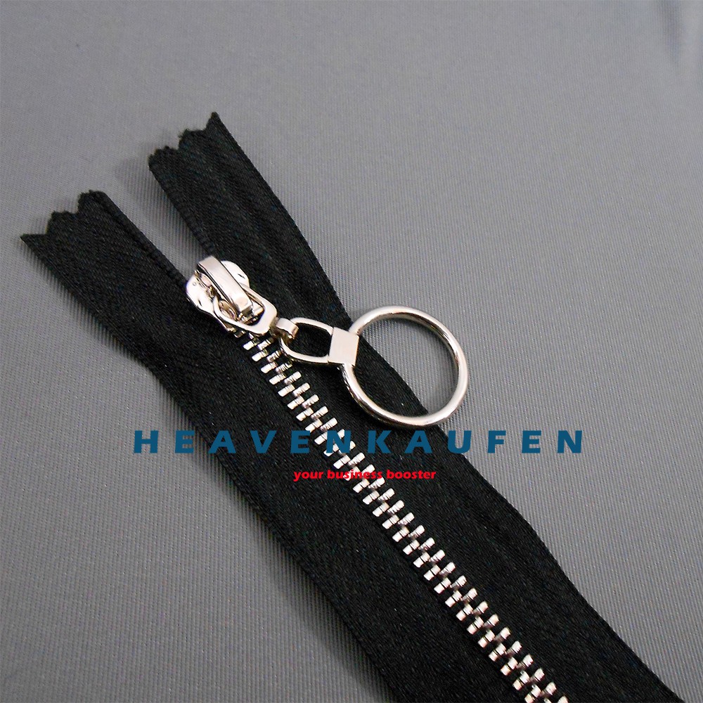 Resleting Zipper 30 cm / 12 inch Hitam -Silver No 3 Close-End Variasi Tarikan Bulat