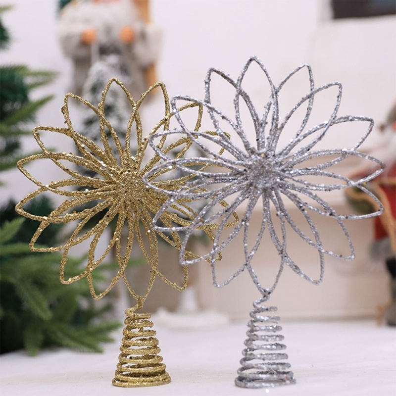 Ornamen Toppers Pohon Natal Model Hollow Bahan Besi 2 Warna Untuk Dekorasi