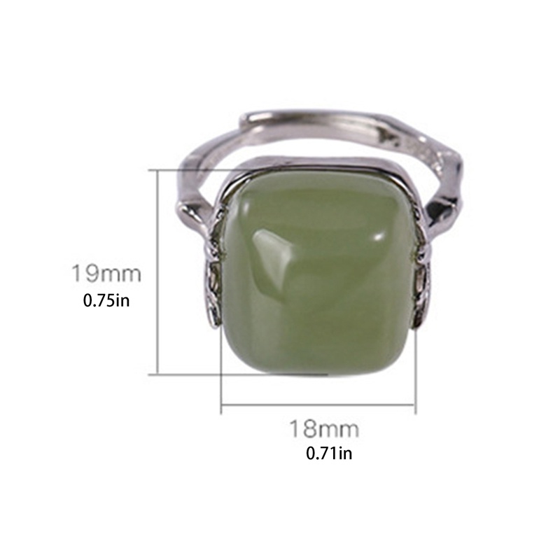 Cincin Sterling Silver Handmade Model Terbuka Aksen Giok Hetian Lotus Gaya Retro Untuk Wanita