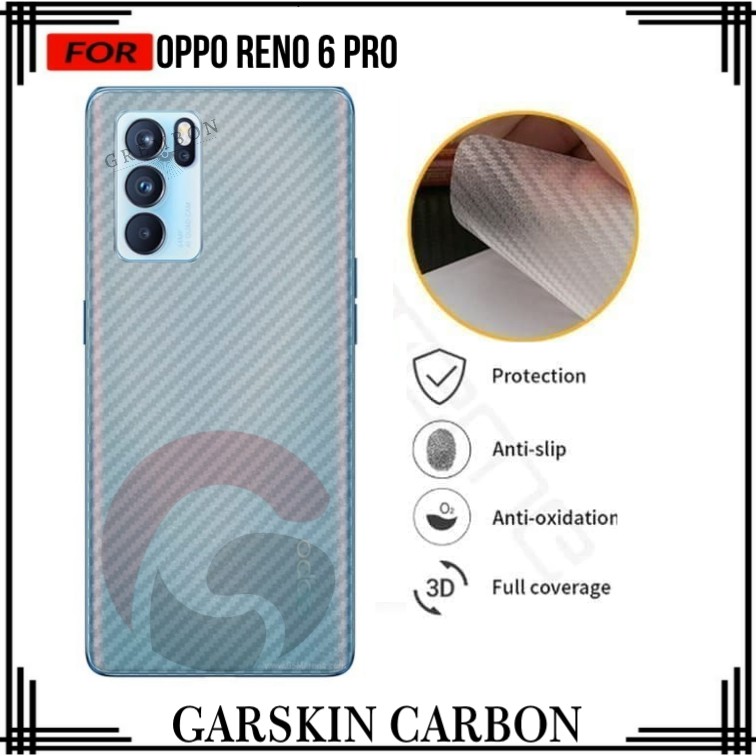 PROMO GARSKIN CARBBON OPPO RENO 6 PRO ANTI GORES BELAKANG HANDPHONE ANTI LENGKET BEKAS LEM