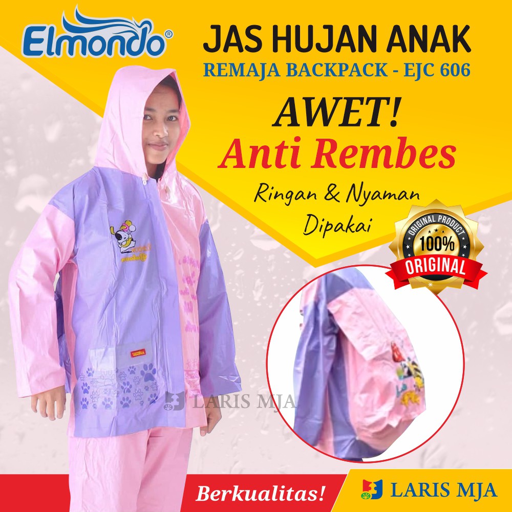 Jas Hujan Anak Perempuan SD Umur 6-10 Tahun Elmondo Tas Backpack 606 Setelan Jaket Celana Laki-Laki