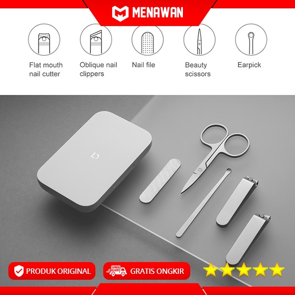 Xiaomi Mijia Nail Clipper Set 5 in 1 Gunting Kuku Manicure Pedicure Stainless Steel Original MJZJD002QW