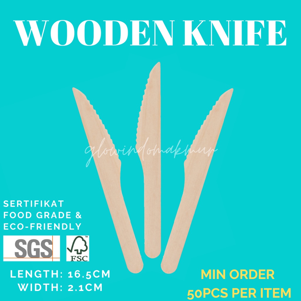 Pisau Kayu Wooden Knife Pisau Kue Pisau Dessert Sendok Kayu Garpu Kayu Gase Spork Kayu