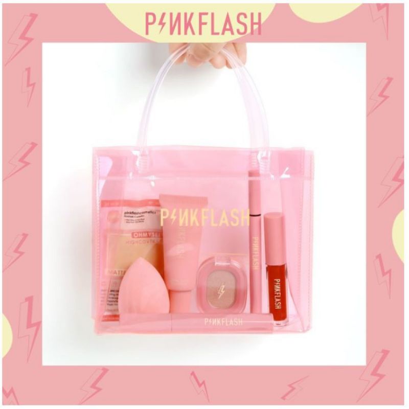 PINKFLASH HANDBAG / TAS KOSMETIK / PVC PINK TRANSPARENT