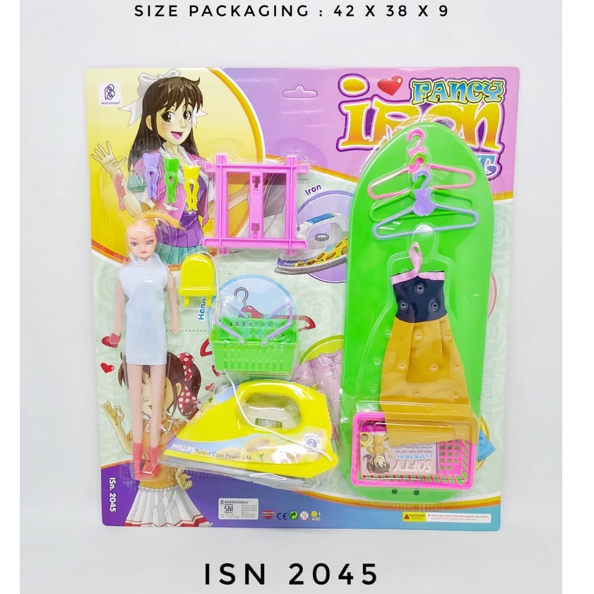 Mainan Anak Perempuan Setrika Setrikaan Iron Set Gosokan Pakaian Plus Boneka