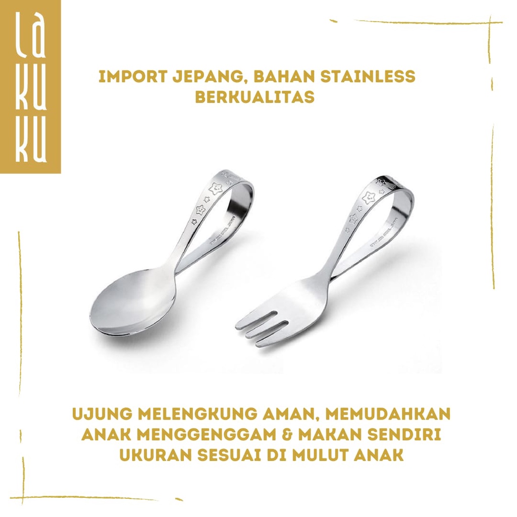 Lakuku - Peralatan Makan BLW Stainless Sendok Garpu Anak Training Spoon made in Japan