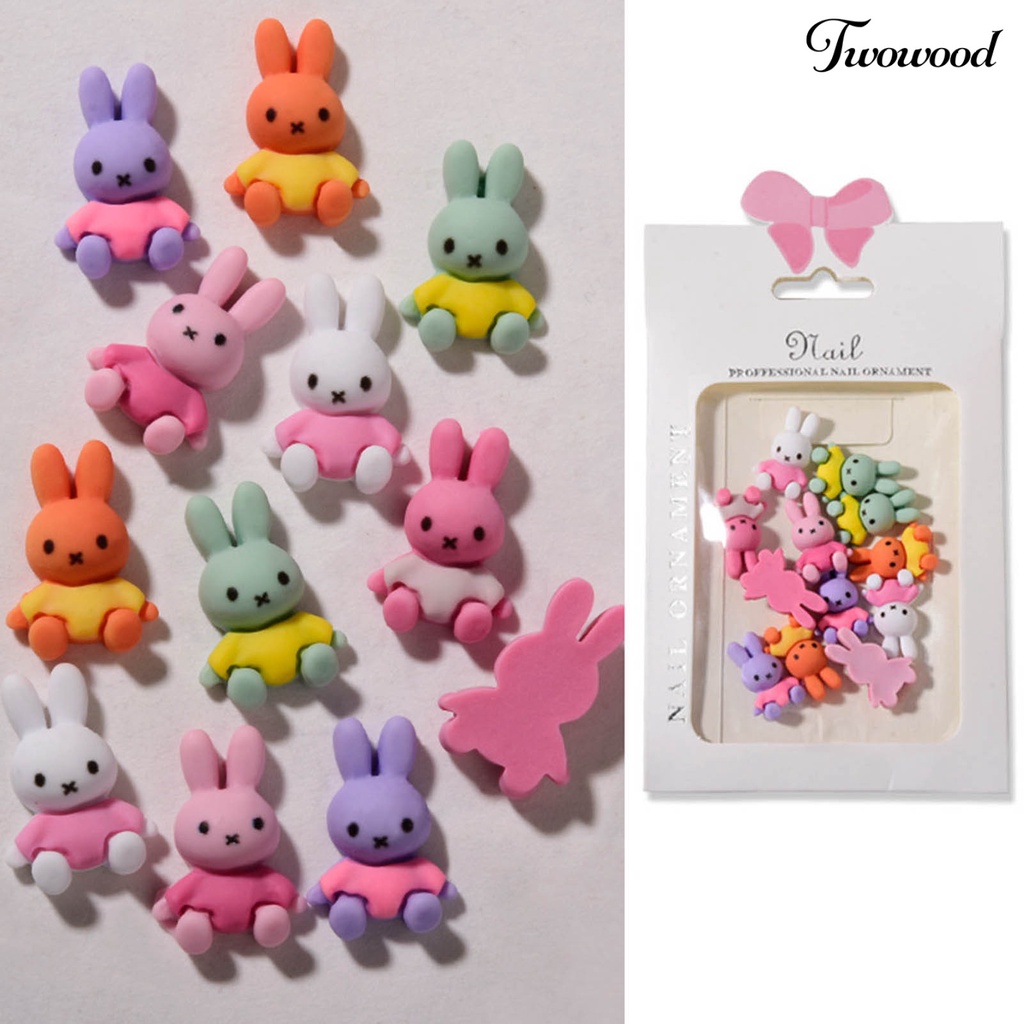 Twowood 12Pcs / Set Ornamen Kartun Beruang / Bunga Bahan Resin Untuk Dekorasi Nail Art DIY