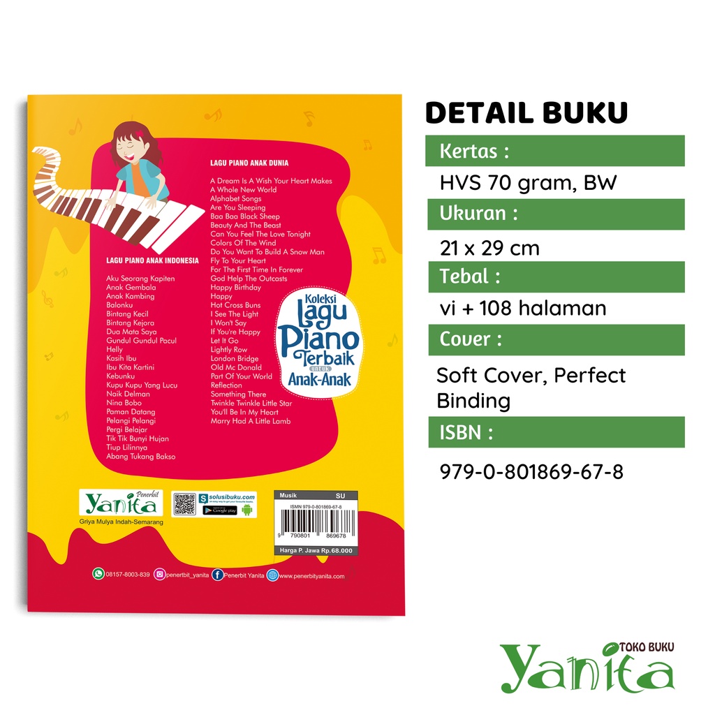 Yanita Paket Buku Piano Trik No 1 Jago Main Piano Untuk Anak - Anak, Koleksi Lagu Piano Terbaik Untuk Anak - Anak