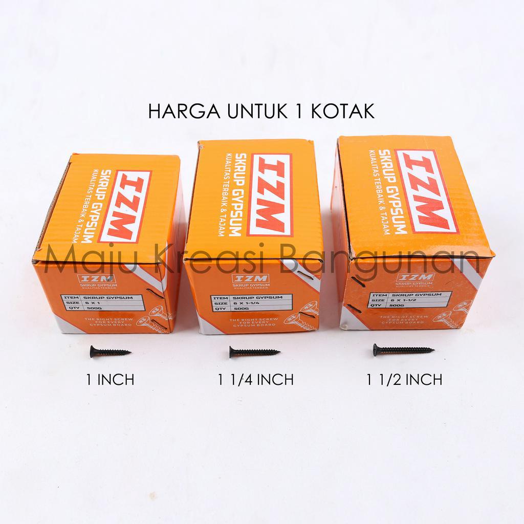 Skrup Gypsum IZM Sekrup Gipsum Baja Baut Mur 3/4 1 1/4 1/2 2 3 Inch Inci 1Inch 1/2Inch 1/4Inch 2Inch 3Inch Triplek Kayu Drywall Screw Hitam