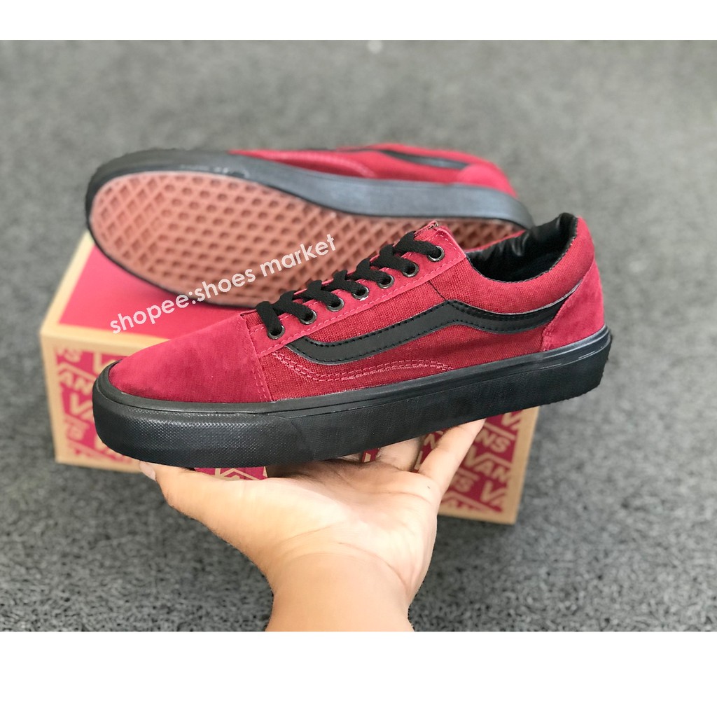 VANS OLDSKOOL BLACK MAROON NAVY GREY SOL HITAM WAFFLE DT