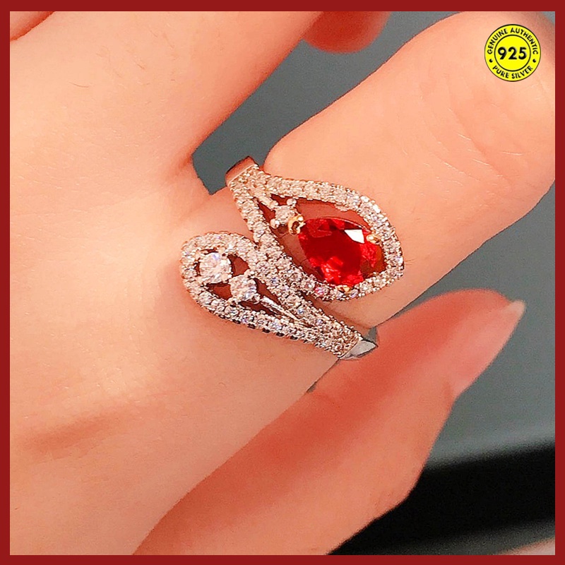 Cincin Open Ring Adjustable Dengan Batu Ruby Warnawarni Untuk Wanita