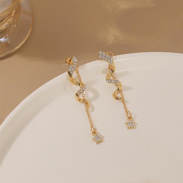 Sterling silver jarum Korea twisted rumbai bintang elegan murah hati anting-anting online influencer