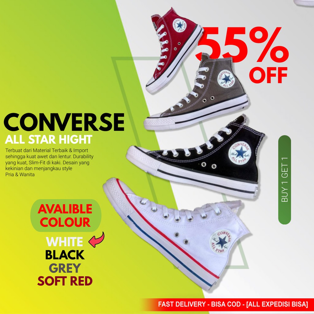 Sepatu Converse CT Chuck Taylor All Star Classic Full Optical White Putih Polos High Tinggi Boots in