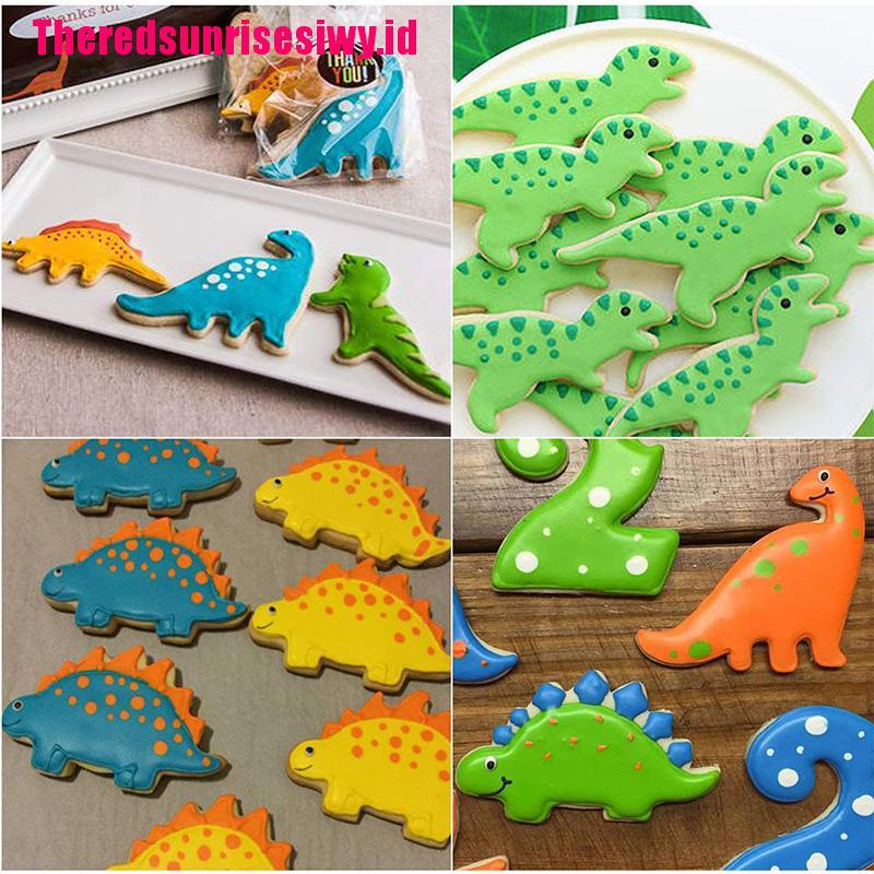 7 Pcs Cetakan Kue / Biskuit / Permen Bentuk Dinosaurus Bahan Stainless Steel Untuk Pesta