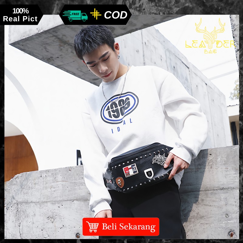 Waist Bag Kulit Pria Original Model Terbaru Warna Hitam Atau Tas Selempang Kulit Cowok Distro Import