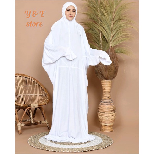 mukena putih renda-mukenah terusan renda-katun mikro premium