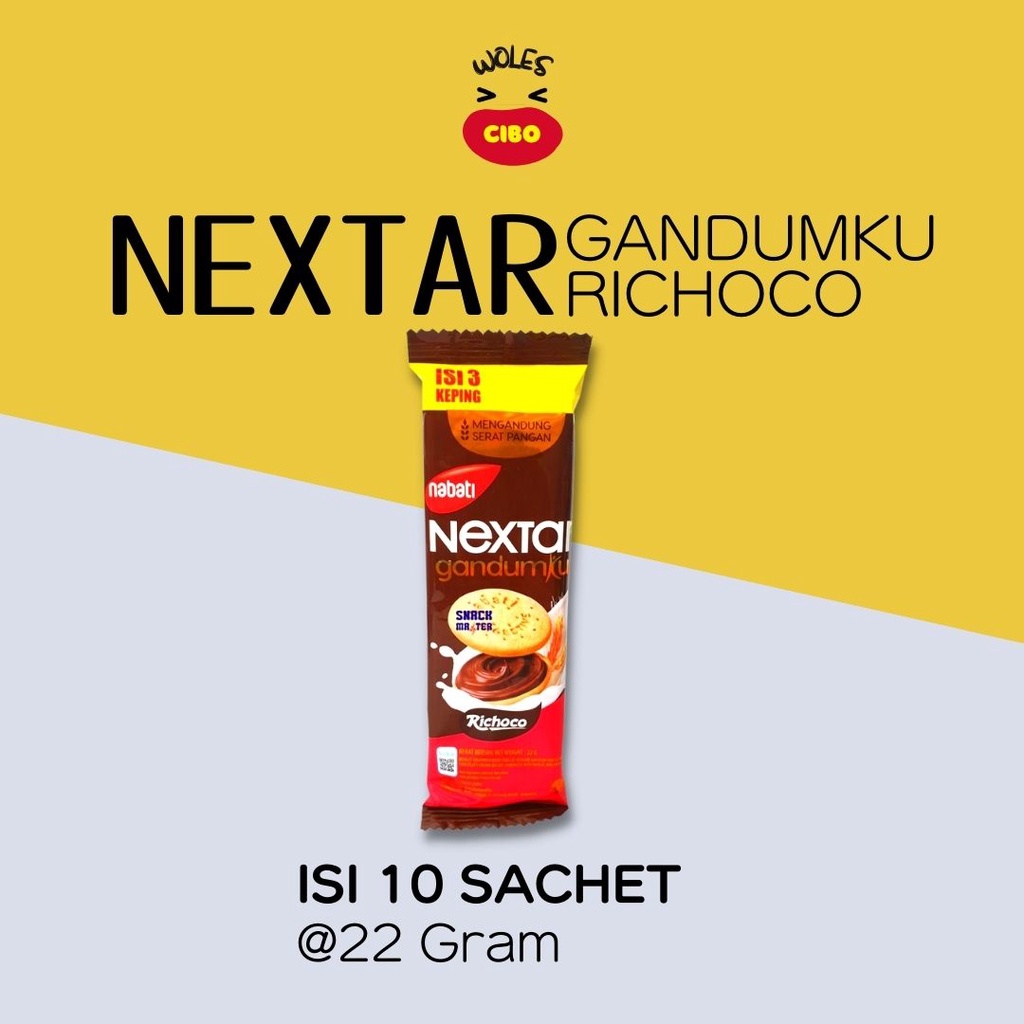 Nabati NEXTAR Gandumku Richoco Renceng Biskuit Cokelat 22gr isi 10 Pcs
