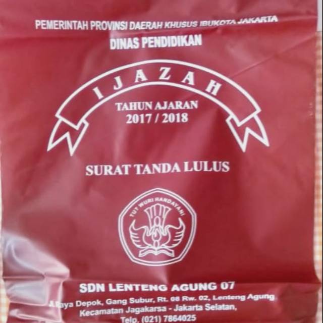 Sampul Plastik Kantong ijazah, sertifikat plus sablon