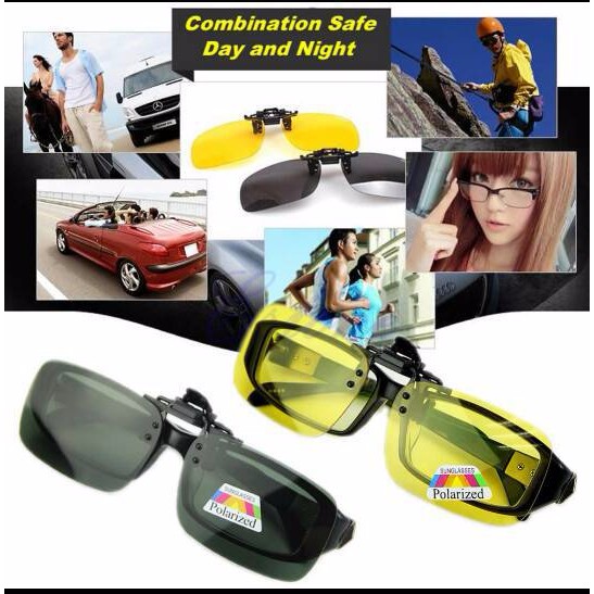 Clip On and Flip Up Polarized Sunglass untuk Kacamata minus/plus