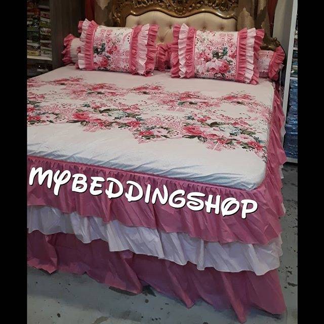 Sprei pengantin Rumbai 3 susun Shabby Florence Pink