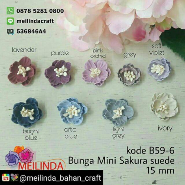

Bunga sakura suede mini 1.5 cm. Dijual per pcs.