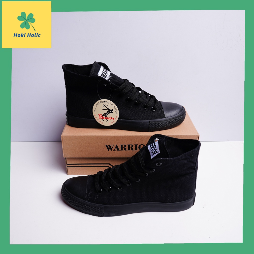 Warrior Sparta High All Black / Hitam - Sneakers Warrior Tinggi / Sepatu Kanvas Hitam - Sepatu Sekolah Hitam