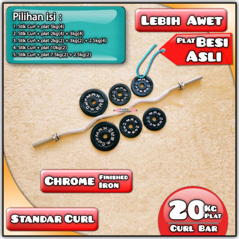 STIK BARBEL EZ CURL BAR + PLAT BARBEL 20KG