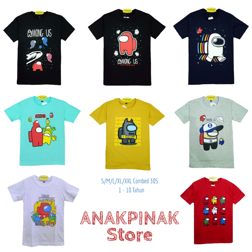 Kaos Anak Distro motif Among Us harga grosir kualitas premium untuk anak 1 - 10 Tahun - kaos anak pe