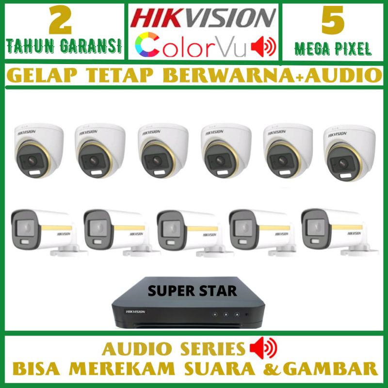 PAKET CCTV HIKVISION COLOR VU 16 CHANNEL 11 KAMERA 5MP AUDIO