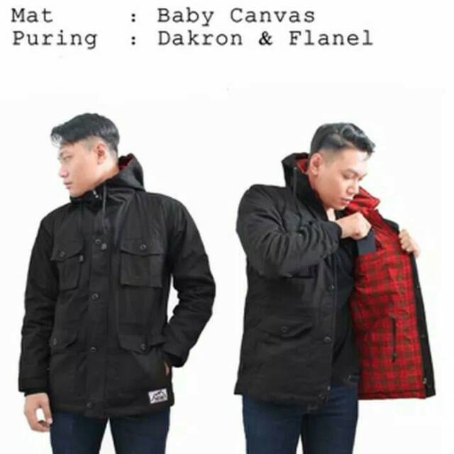 Jaket Pria Kanvas Premium Baju Travelling Gunung Warna Hitam