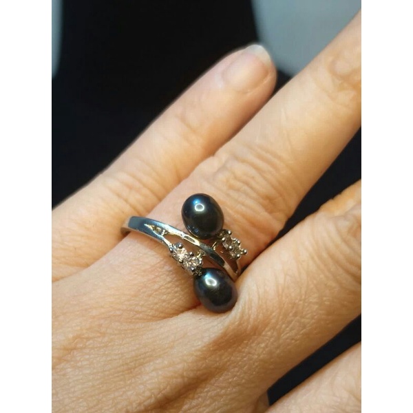 Cincin mutiara hitam 2 batu