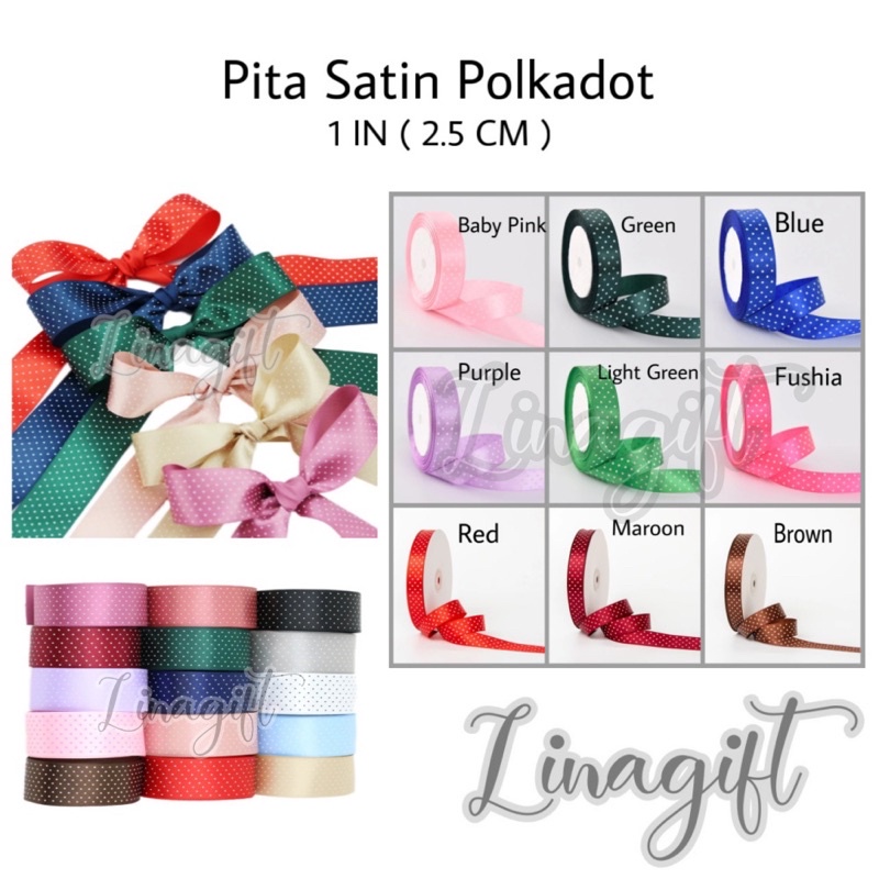 ( 3 Meter ) PITA SATIN POLKADOT 1 INCH / 2.5 CM / 1 IN SATEEN ONDE - PITA SATEN KAIN / HIASAN KADO / PARCEL / HAMPERS / SOUVENIR / GOODIE BAG