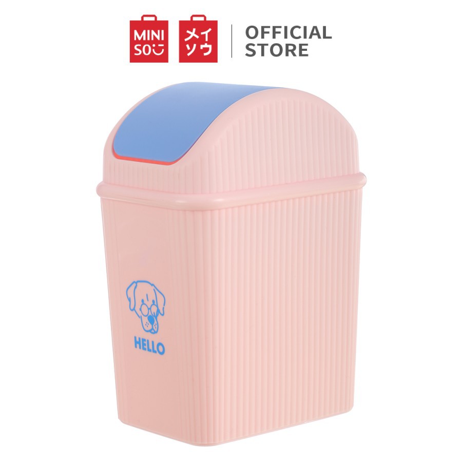 MINISO Tempat Sampah Meja Tong Sampah Lucu Dengan Penutup Mini Plastik