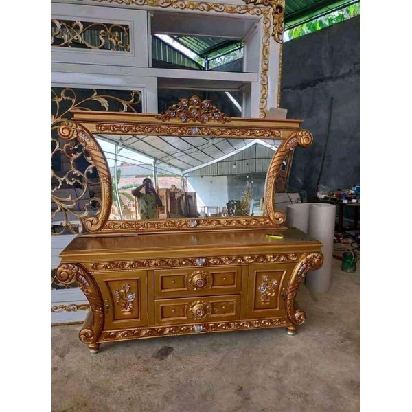 BUFET GANESHA UKIR TV KABINET BUFET PLUS PIGURA KACA