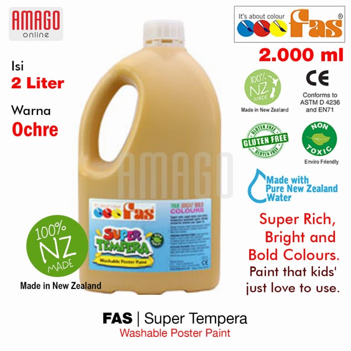 FAS - SUPER TEMPERA WASHABLE POSTER PAINT - 2 LITERS - OCHRE - 083