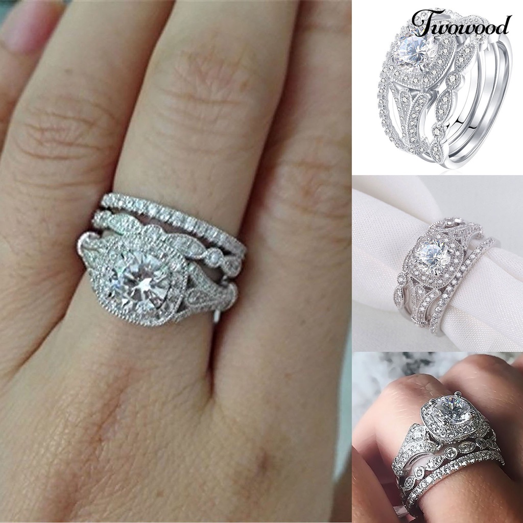 3pcs Cincin Jari Shiny Untuk Pertunangan Dan Pernikahan
