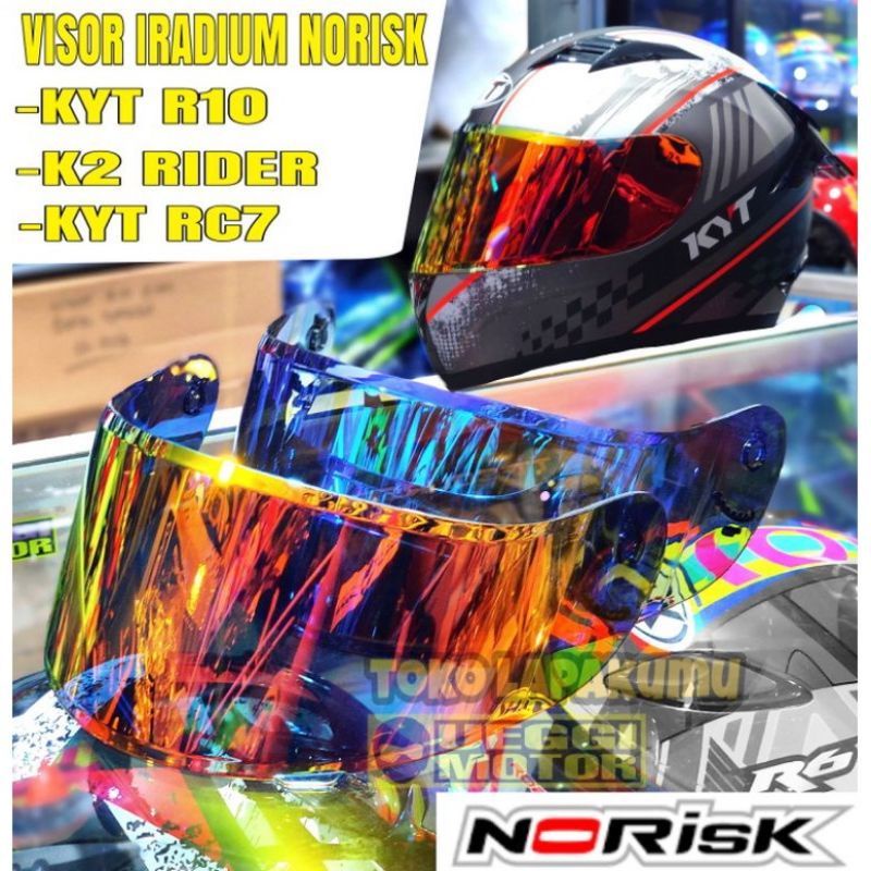 Kaca Visor FLAT KYT R10 RC7 K2R K2RIDER K2 RIDER MDS VICTORY V2R iridium Silver Blue Gold Hitam Light Smoke Bening Norisk