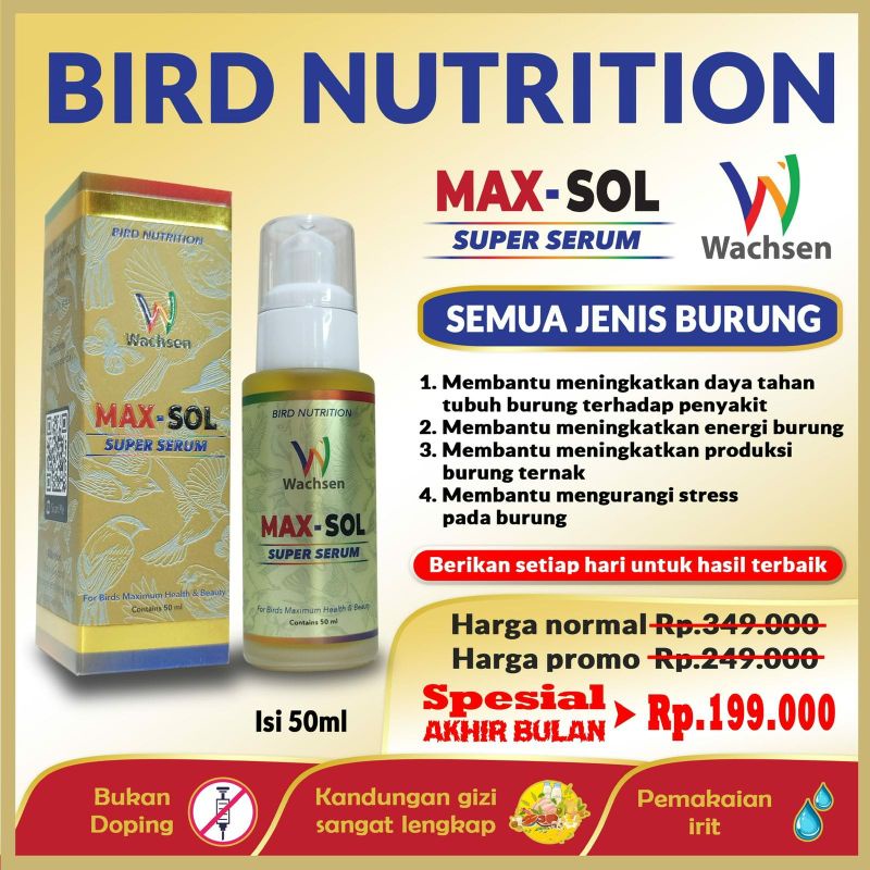 MAX SOL VITAMIN BURUNG KICAU, BIRD NUTRITION SUPER SERUM