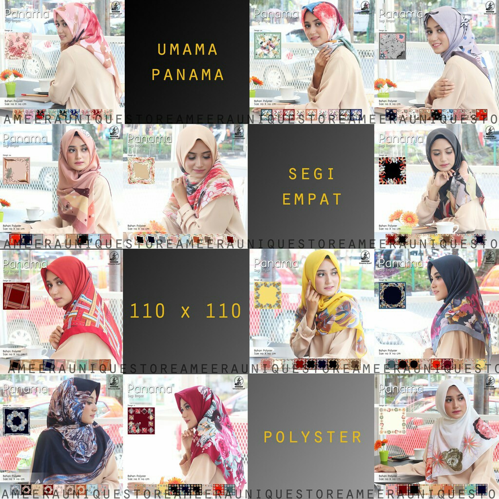 PANAMA Umama Jilbab Hijab Kerudung Scarf Segi Empat SegiEmpat Square Printed Motif termurah grosir