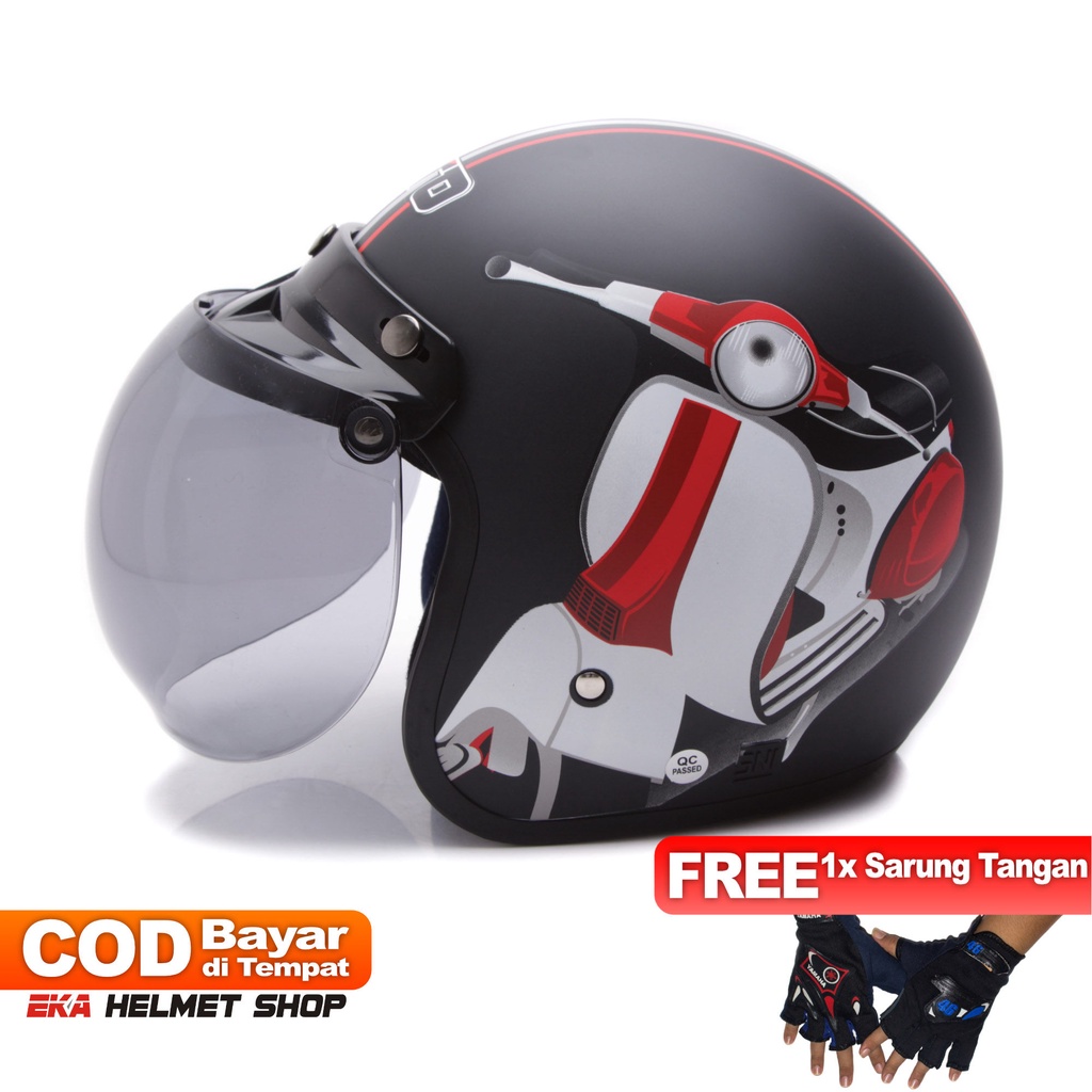 [Helm Dewasa] WTO Helm Retro - Vespa - Hitam Doff + Promo Gratis Sarung Tangan