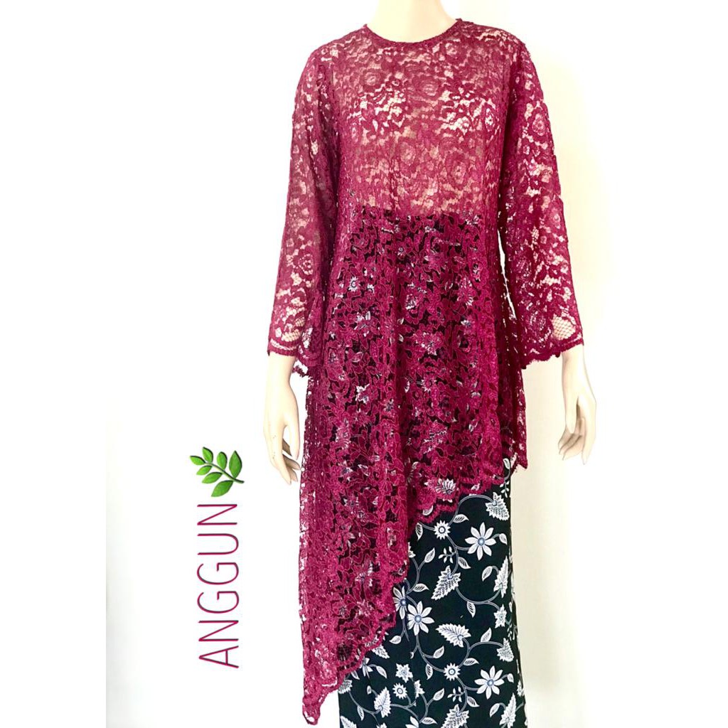 Baju Tunik Brokat Cornelli Asimetris Premium Import Maroon
