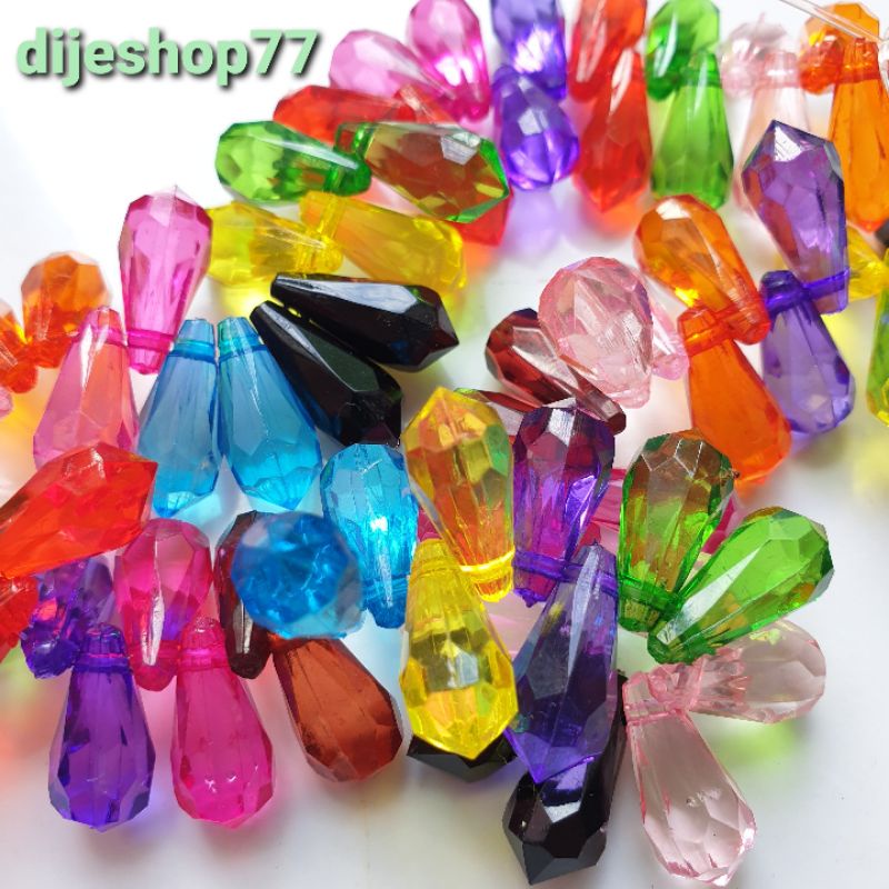 Manik Batu Kaca Kristal Crystal Bening Akrilik Acrylic Perisai Tetes ( per String dengan tali senar 