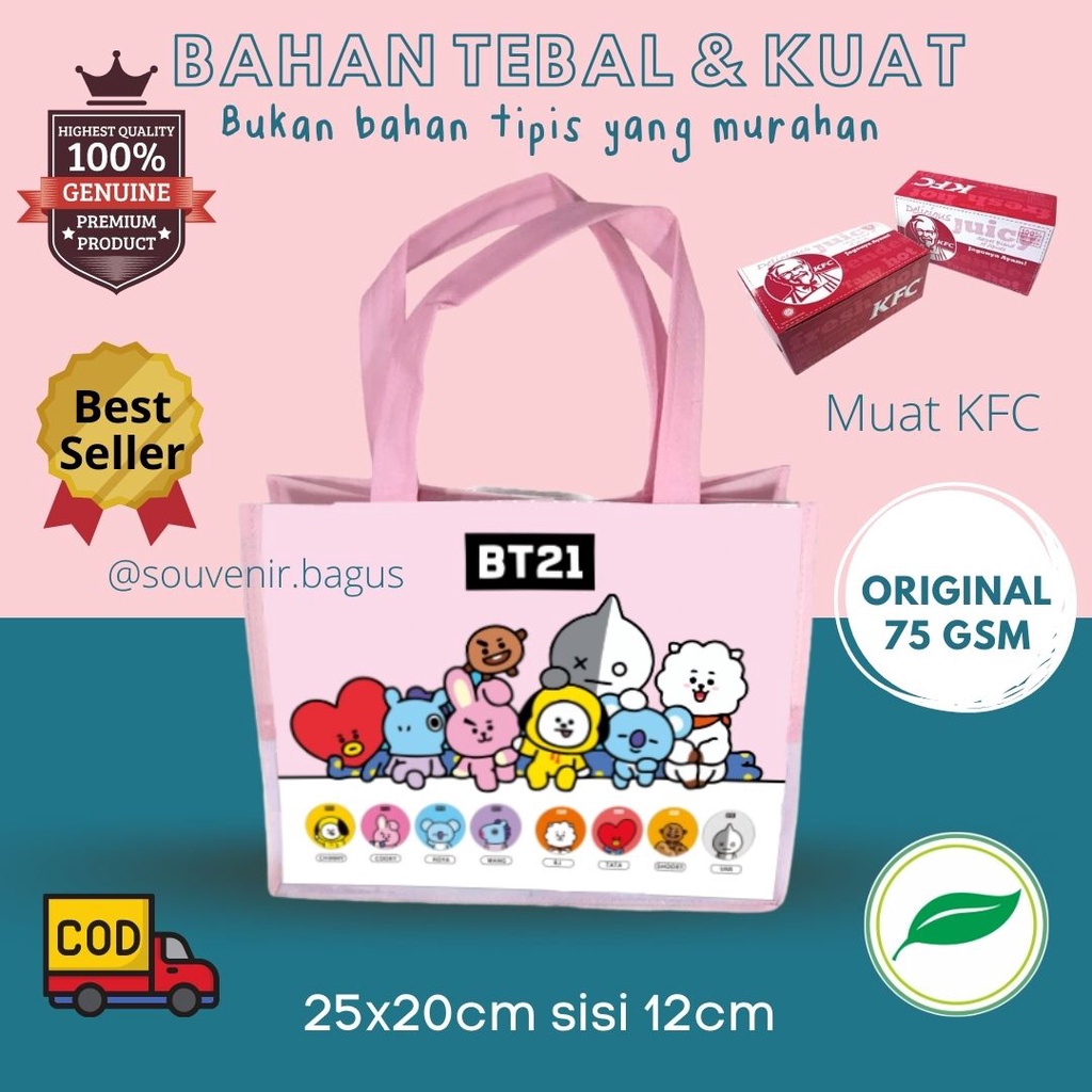 Tas Ultah BT21 Tata (V BTS) Chimmy (Jimin) Cooky (Jungkook) RJ (Jin) Koya (RM) Mang (J-Hope) Shooky (Suga) Van (ARMY)