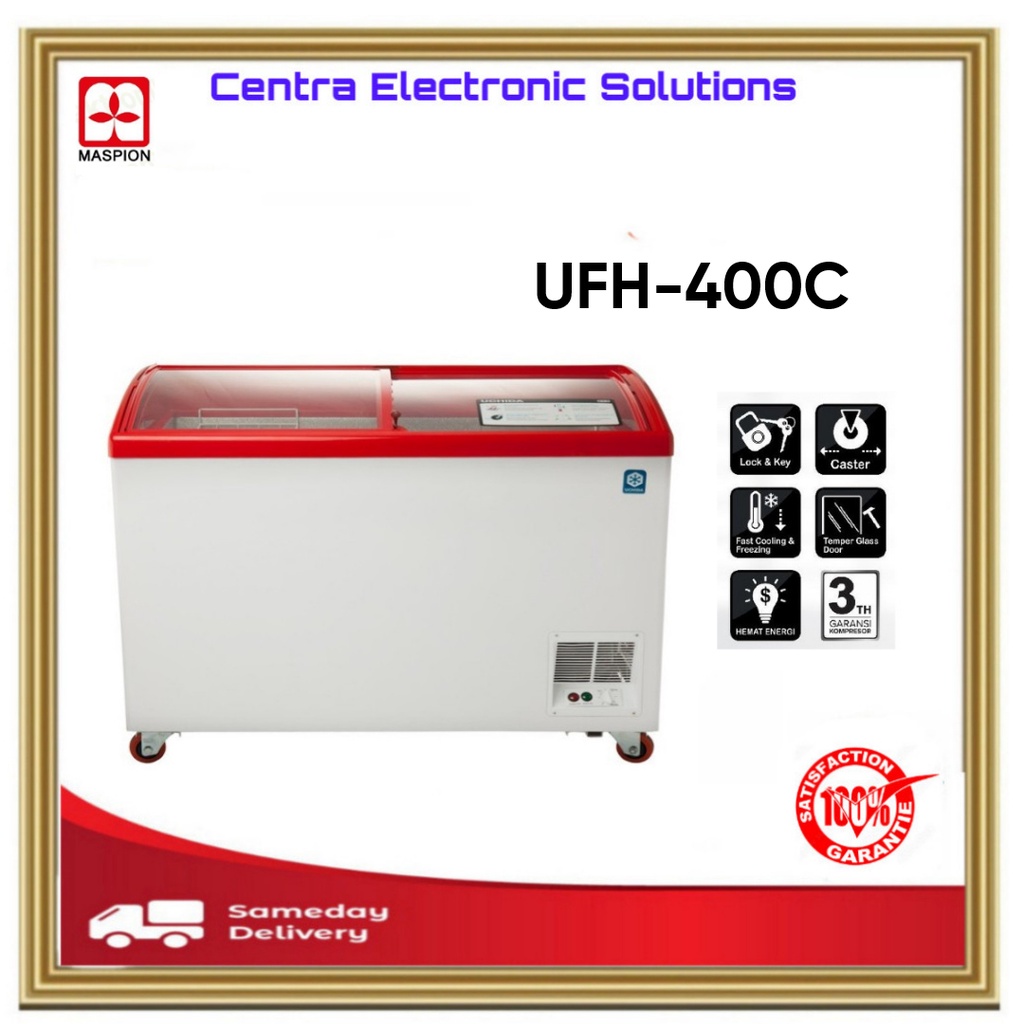 Maspion Sliding Glass Chest Freezer 400 Liter UFH-400C