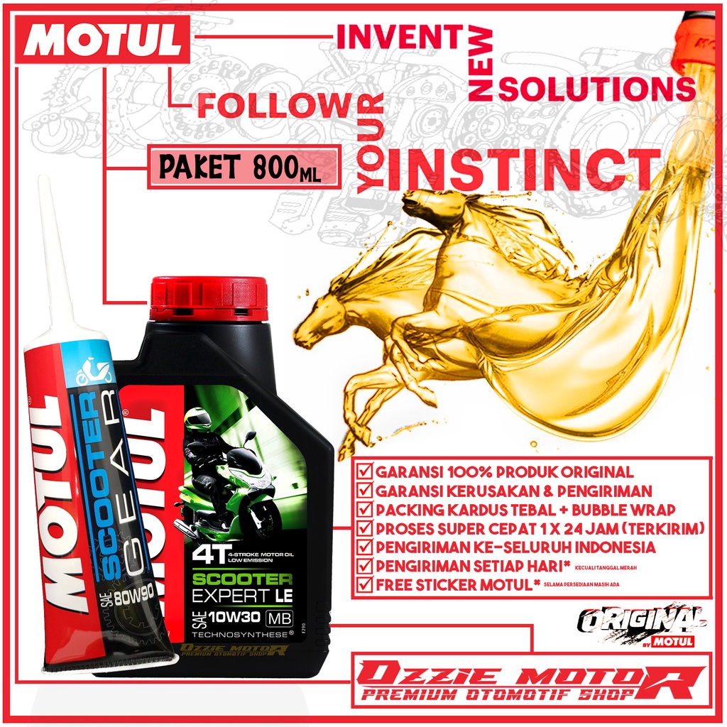 PAKET BUNDLE OLI MATIC MOTUL EXPERT LE 10W30 800ml dan SCOOTER GEAR 80W90 120ml IMPORT