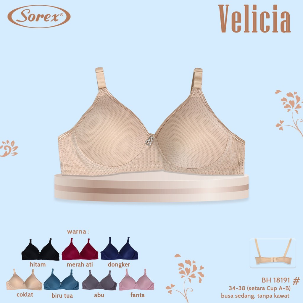 ORIGINAL BRA FASHION MOTIF CANTIK SOREX KAIT 2 BUSA TIPIS TANPA KAWAT 18202 18191 17079 17097 33449 18206 18217