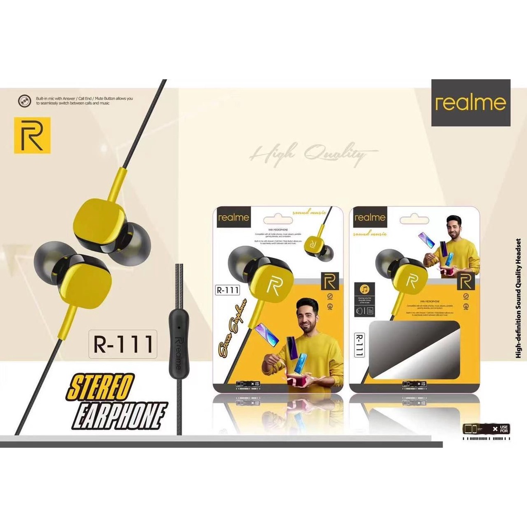 Grosir Headset Realme R-111 Bass Earphone HF Realme R111 Mic Handset Hansfree Realme R-111 Stereo Bass