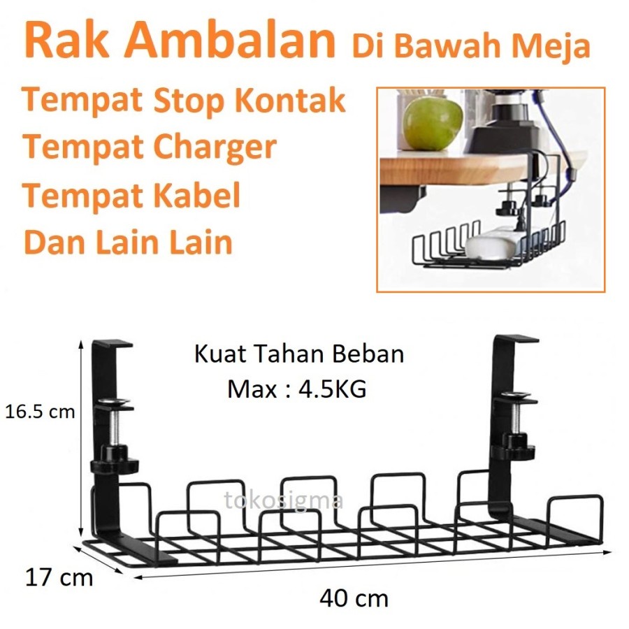 Rak Ambalan Holder Jepit Bawah Meja Desk Mount Tray Cable Organizer C8